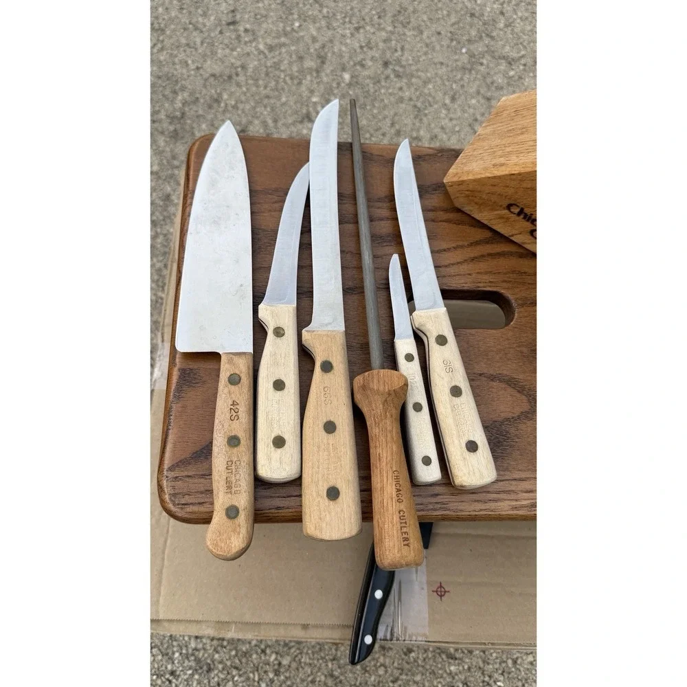 Chicago Cutlery Knife Block Set Wood Handles Chef Utility Paring Steel‎